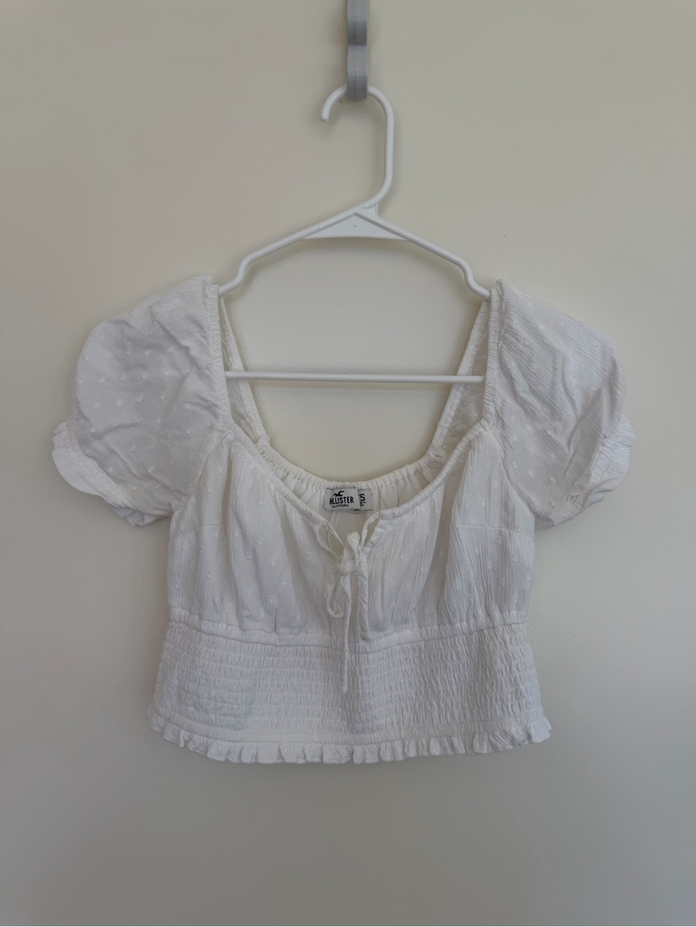 Hollister White Cropped Peasant Tie-Front Top